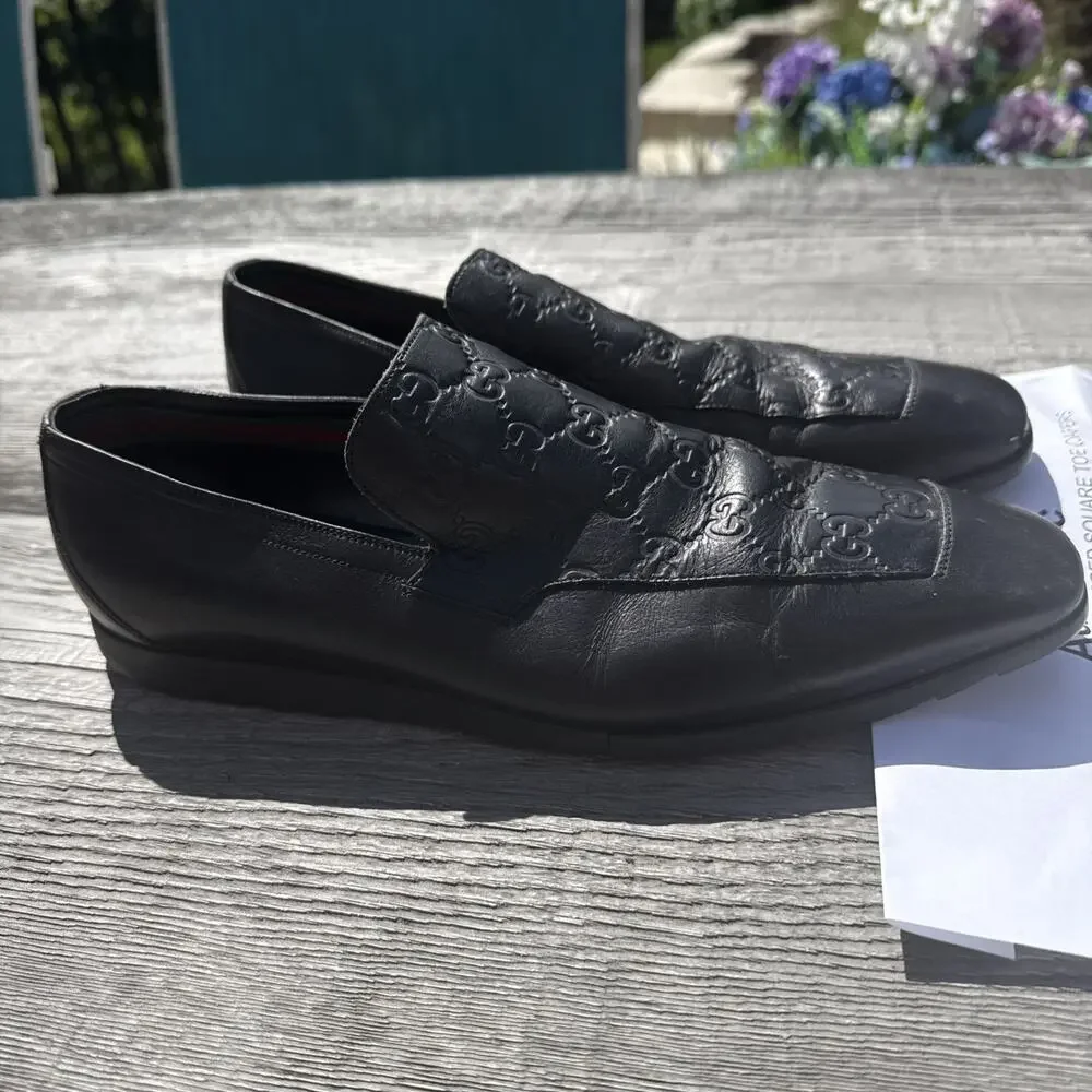 Gucci Dress Loafers GG Monogram Embossed Square Toe Leather Size I 9.5/US 10.5.